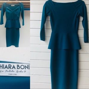 Preowned Chiara Boni Teal peplum midi dress 38